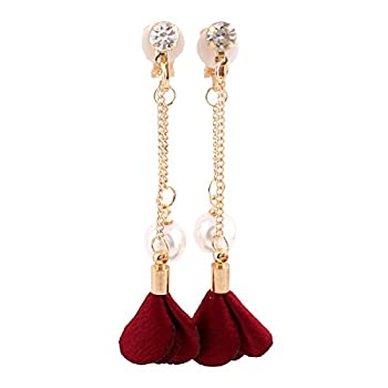 【中古】【輸入品・未使用】Grace JunゴールドメッキハンドメイドFrabicフラワーSimulated Pearl Tassel Clip On Earrings No Piercedの女性