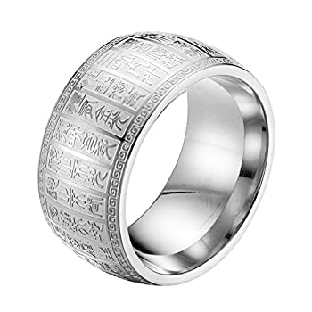 【中古】【輸入品・未使用】inreng Men 'sステンレススチール11?mm幅Mantraリング古代中国Engraved Amulet Bikerバンドシルバー/ゴールド