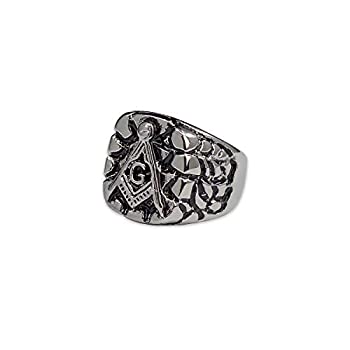 【中古】【39shop】【輸入品・未使用】The★Masonic Exchange スクエア&コンパス シルバー仕上げ ステンレススチールリング シルバー(新古品)|アトリエ絵利奈