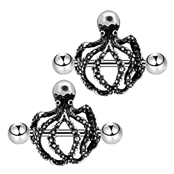 【中古】【輸入品・未使用】COCHARM ニップルリング 2個 14G 316Lステンレススチール タコ ニップル ピアス 光沢 シルバー ニップル バー ニップル バーベル