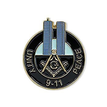 【中古】【輸入品・未使用】Square & Compass ツイン タワー 9-11 ユニティ ピーチ ブラック フリーメーソン ラペルピン - [高さ1 1/8インチ]