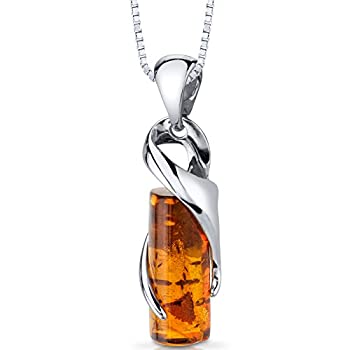 【中古】【輸入品・未使用】バルト海琥珀 円筒形ペンダントネックレス スターリングシルバー コニャックカラー