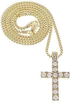 【中古】【輸入品・未使用】Gwood Cross Iced Out Smallペンダントゴールドカラーwith 24インチLongボックスリンクネックレス 8,554円