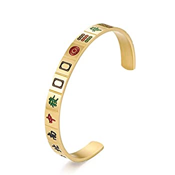 【中古】【輸入品・未使用】INRENG メンズ レディース ステンレススチール クリエイティブ 麻雀 カフバングル ブレスレット ラッキーマー ジョン 麻雀 パーソナライズジュエ