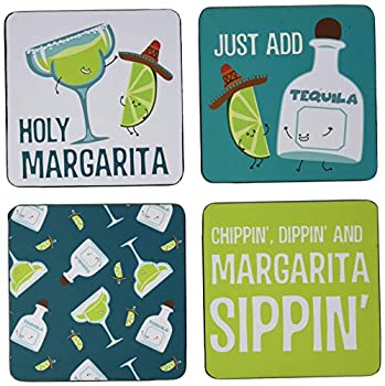 【中古】【輸入品・未使用】Pavilion Gift Company 74938 Margarita-4 Piece Sentiment Pattern and Character Coaster Set with Box Holder-4 10cm (4) 10cm Square Multic