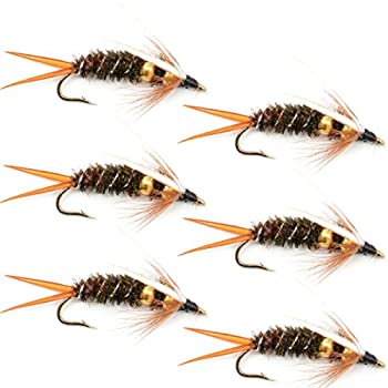 【中古】【輸入品・未使用】ダブルビーズPrince Nymph Fly Fishing Flies???Trout and Bass濡れFlyパターン???6?Fliesフックサイズ14