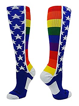 【中古】【輸入品・未使用】(Large Multi) - MadSportsStuff Rainbow Pride Over the Calf Socks