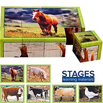 【中古】【輸入品・未使用】Stages Learning 木製 農場 動物 キューブ パズル 就学前言語ビルダー用 (SLM408)