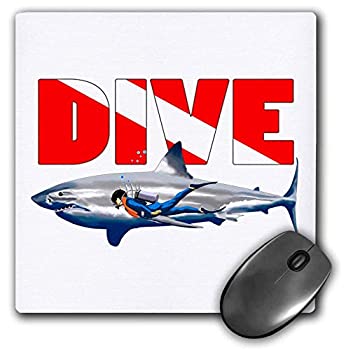 【中古】【輸入品・未使用】3dRose Mouse Pad Scuba Diving Dive Flag with A Large Great White Shark. - 8 by 8-Inches (mp_295637_1) [並行輸入品]画像