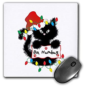 【中古】【輸入品・未使用】3dRose Mouse Pad Cute Fuzzy Black Cat Ba Humbug Christmas Santa - 8 by 8-Inches (mp_180668_1) [並行輸入品]画像