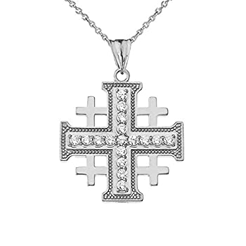 【中古】【輸入品・未使用】上質なスターリングシルバーCZエルサレムクロスペンダントネックレス