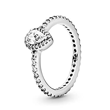 【中古】【インポート品・未当て嵌める】Pandora Jewelry 古典派音楽 ティアドロップ ヘイロー キュービックジルコニア 輪っか スターリングしろがね色 大きさ5