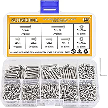 【中古】【39shop】【輸入品・未使用】Sutemribor★320個 M3 ステンレススチール ボタンヘッド 六角ソケット ヘッドキャップ ボルト ネジ ナット 詰め合わせキット+レンチ（新古品）｜アトリエ絵利奈