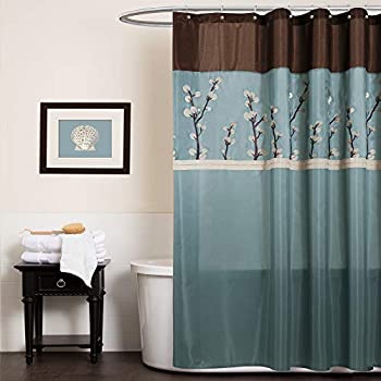 【中古】【輸入品・未使用】Triangle Home Fashions 19259 ラッシュデコ ココアフラワー シャワーカーテン 72 x 72インチ ブルー/ブラウン