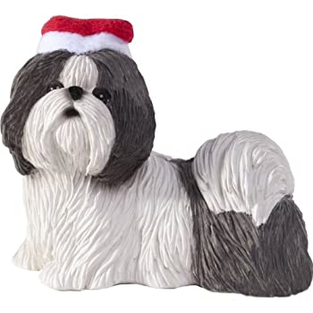 【中古】【輸入品・未使用】sandicast silver and white shih tzu with santa hat christmas ornament