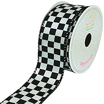【中古】【輸入品・未使用】LUV RIBBONS Fabric Ribbon by Creative Ideas 1-1/2-Inch Black Checkered White by LUV RIBBONS