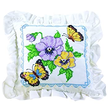 【中古】【輸入品・未使用】Bucilla 65524 スタンプ付きクロスステッチキット 蝶/花枕
