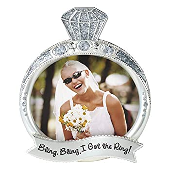 【中古】【輸入品・未使用】Malden International Designs Wedding Jewel and Glitter Bling Bling Ring Picture Frame 7.6cm by 10cm Silver