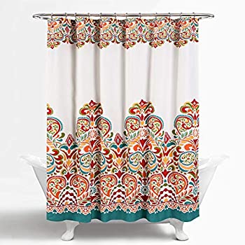 【中古】【39shop】【輸入品・未使用】Lush★Decor 16T000086 Clara Shower Curtain 180cm x 180cm Turquoise/Tangerine(新古品)|アトリエ絵利奈