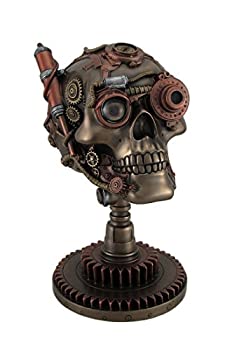 【中古】【インポート品・未当て嵌める】Resin Statuesブロンズ/銅FinishedスチームパンクスカルStatue???歯車軍事基地5.25?X 8.75?X 6.5in銅青写真# wu76570?V4
