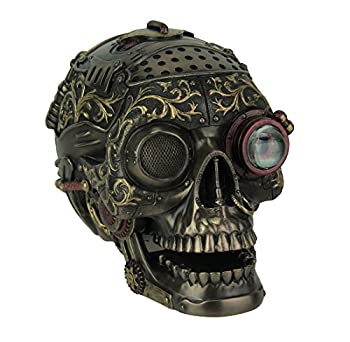 【中古】【インポート品・未当て嵌める】脂万物の霊長スチームパンクスタイルスカルブロンズ像Finished Statue with Movableアゴ5.5?X 4.5?X 3.75inブロンズ