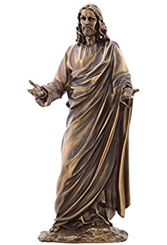 【中古】【インポート品・未当てはめる】US 12.13in ジーザス (神の御坊っちゃん) 明けひろげ腕付き添い人 コールドキャストブロンズフィギュア