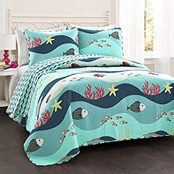 【中古】【輸入品・未使用】Lush Decor Sealife 3-Piece Quilt Set Full/Queen Blue
