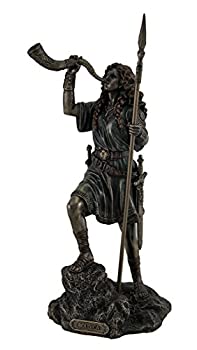【中古】【インポート品・未当て嵌める】Resin Statues Boudica Warrior Queen of Iceni Holding Spear BlowingケルトHorn Statue 5?X 10.25?X 5inブロンズ青写真# wu77092?a4