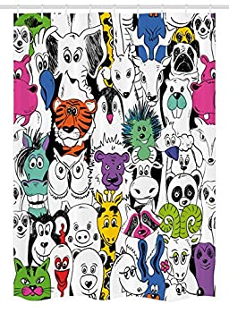 【中古】【輸入品・未使用】Psychedelic Stallシャワーカーテンby Ambesonne、トロピカルワイルドサファリ動物園動物パターンTigerキリンとフクロウ子供部屋楽しい、ファブ