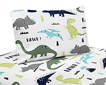 【中古】【インポート品・未当てはめる】3?Piece Twin Sheet Set for青と緑今めかしい恐竜寝具寄せあわせ