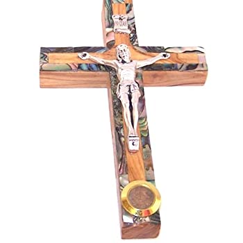 【中古】【39shop】【輸入品・未使用】Holy★Land Market 小さなグレードAオリーブウッドラテンスタイル十字架 真珠の飾り付き (12cmまたは4.8インチ)（新古品）｜アトリエ絵利奈