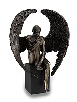 【中古】【輸入品・未使用】樹脂彫刻ブロンズFinished Pensiveオス天使像onブラックベース7?x 10?x 4インチブロンズモデル# wu76496?a4