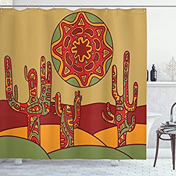 【中古】【39shop】【輸入品・未使用】(180cm★W By 180cm L Multi 7) - Cactus Decor Shower Curtain by Ambesonne Print Cartoon like Cactus Design with Oriental Indian Tribal Ef（新古品）｜アトリエ絵利奈