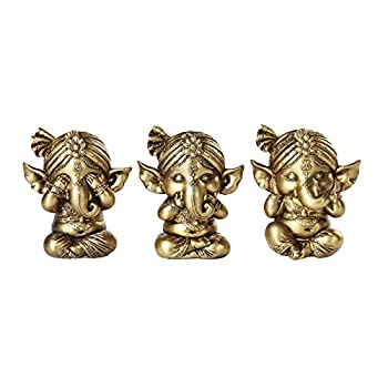 【中古】【輸入品・未使用】Pacific Giftware 3個セット ガネーシャ See No Evil Hear No Evil Speak No Evil 装飾棚 シッター置物 高さ4インチ ゴールド仕上げ