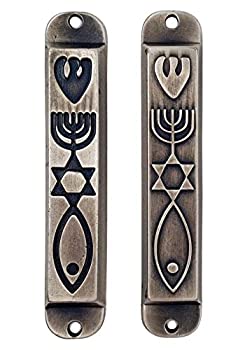 【中古】【輸入品・未使用】TALISMAN4U ピューターメシアニックメズーザーケース スクロール付き 2個セット イスラエルメノラ救世主の印章 10cm / 4インチ