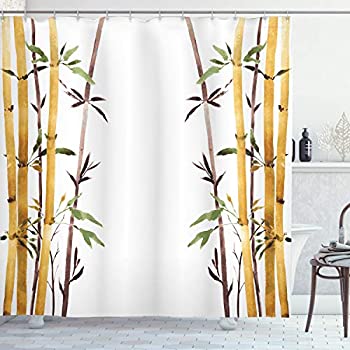 【中古】【輸入品・未使用】(180cm W By 210cm L Multi 8) - Bamboo House Decor Shower Curtain Set by Ambesonne Bamboo Grove Calm Your Mind Slow Down Zen Relax Hand