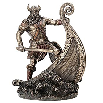 【中古】【輸入品・未使用】Veronese Design 9.5インチ 北欧バイキング戦士 長距離船に立つProw アンティークブロンズ仕上げ像