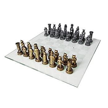 【中古】【輸入品・未使用】猫 Versus 犬 チェスセット 高さ3.5インチ ハンドペイント ガラスボード付き