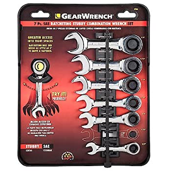 【中古】【輸入品・未使用】Gearwrench 7 Piece SAE Stubby Combination Ratcheting Wrench Set 3/8\