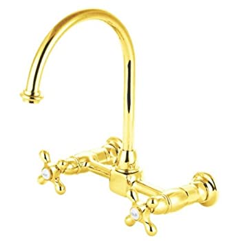 【中古】【39shop】【輸入品・未使用】Kingston★Brass KS1292AX 壁マウントブリッジキッチン蛇口 8-1/2インチ 光沢真鍮(新古品)|アトリエ絵利奈
