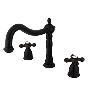 【中古】【インポート品・未当て嵌める】(Oil Rubbed Bronze) - Kingston Brass KS1345AX Heritage Roman Tub Filler with Metal Cross Handle Oil Rubbed Bronze