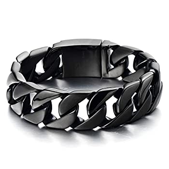 【中古】【39shop】【輸入品・未使用】MasculineメンズステンレススチールブラックLarge縁石チェーンブレスレット(新古品)|アトリエ絵利奈
