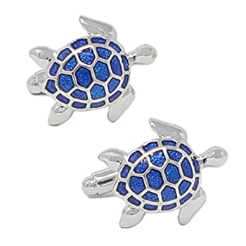 【中古】【輸入品・未使用】mendepotノベルティシルバートーン透明ブルーエナメルSea Turtle Cufflink Turtoise Cufflink