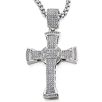 【中古】【39shop】【輸入品・未使用】メンズレディースLargeスチールゴールドクロスペンダントネックレスキュービックジルコニアと30インチロープチェーン(新古品)|アトリエ絵利奈