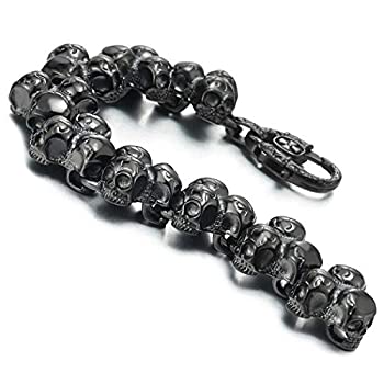 【中古】【輸入品・未使用】COOLSTEELANDBEYOND ゴシックパンクラージステンレススチールトリプルスカルブレスレット メンズ ブラックカラー 光沢仕上げ