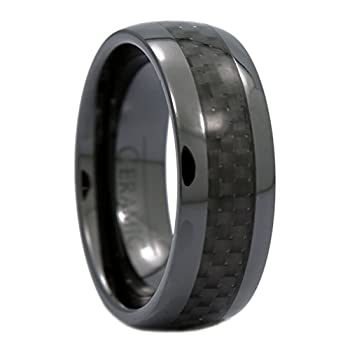 【中古】【39shop】【輸入品・未使用】MJ★Metals Jewelry 8mm ハーフドーム ブラック セラミック ウェディングリング カーボンファイバー メンズ レディース バンド(新古品)|アトリエ絵利奈