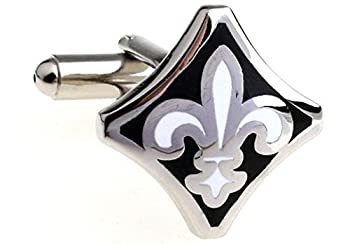 【中古】【39shop】【輸入品・未使用】mrcuff★Fleur De LisブラックホワイトペアCufflinks in a Presentationギフトボックス&ポリッシュクロス(新古品)|アトリエ絵利奈