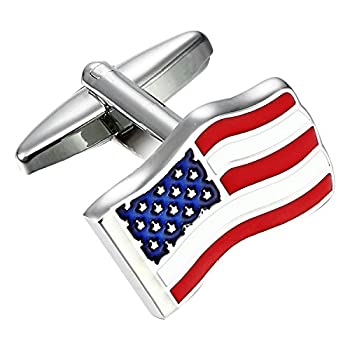 【中古】【輸入品・未使用】Loyal Patriotステンレススチールアメリカ国旗メンズカフスボタン(レッド、ブルー、ホワイト、シルバー