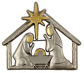 【中古】【輸入品・未使用】ツートーン シルバートーン ベース クリスマス キリスト降誕 安定 ラペルピン 1 7/8インチ
