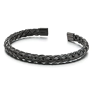 【中古】【39shop】【輸入品・未使用】伸縮性★調節可能 ステンレススチール 編み込み 編みこみ ケーブル バングル ブレスレット メンズ レディース 光沢仕上げ(新古品)|アトリエ絵利奈